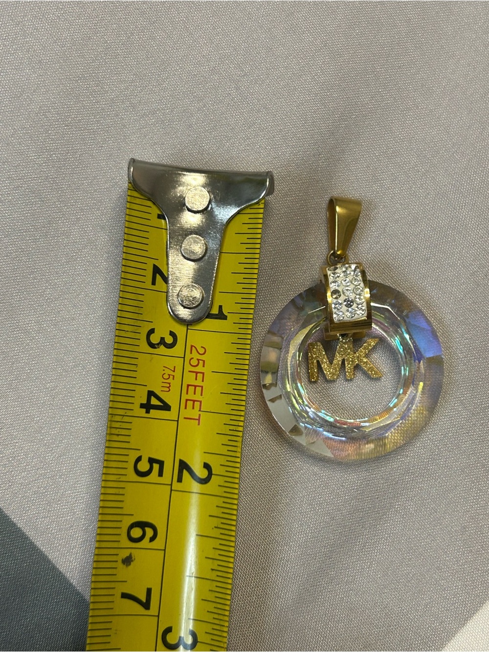 Michael Kors Gold-Tone MK Pendant with Iridescent Crystal Ring